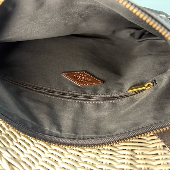 Black Fossil Explorer Leather Crossbody Bag with Gold Accents - Picture 8 of 9